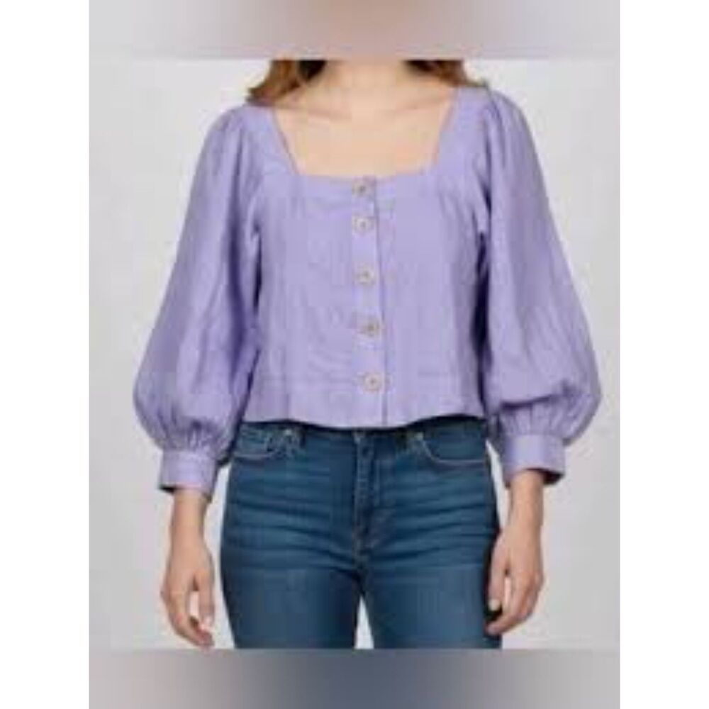 J. Crew Lavender Square-Neck Linen Blouse Cottagecore Boho Festival  Size L
